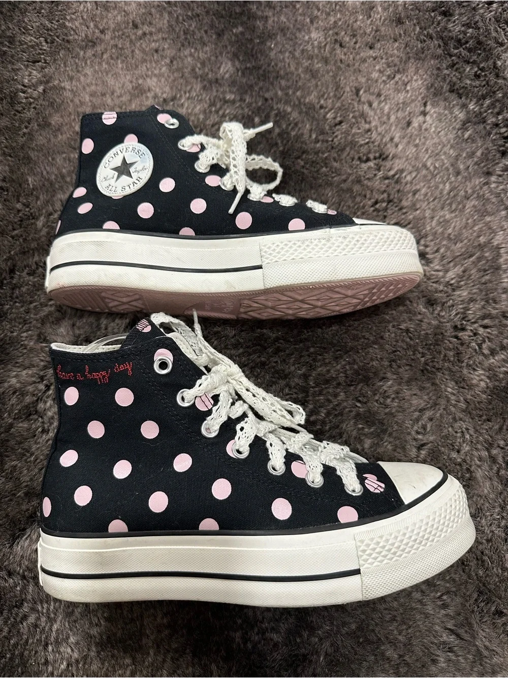 Converse Chuck Taylor All Star Lift Platform Black Pink Polka Dot Shoes Sz 8